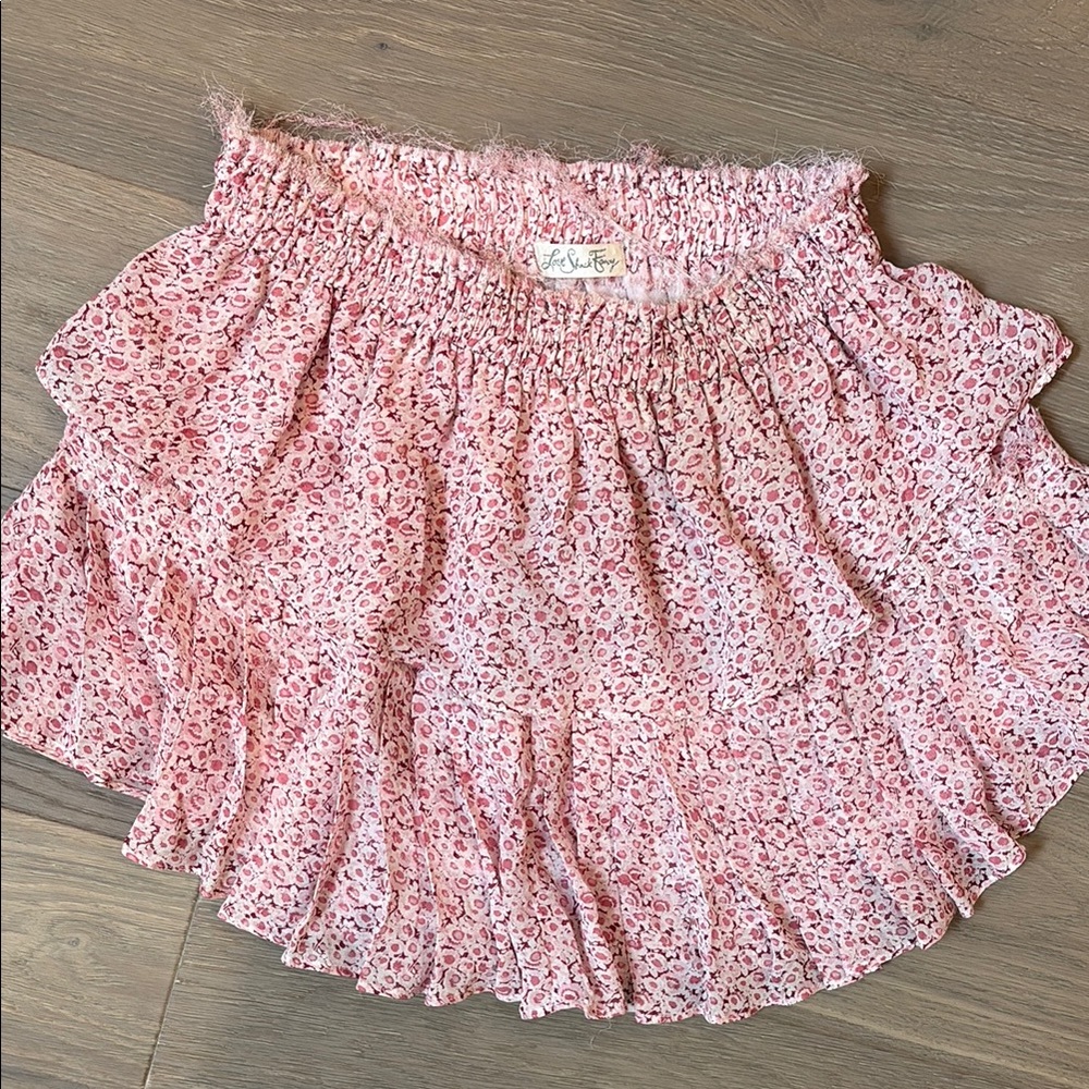 LoveShackFancy Pink Floral Mini Skirt